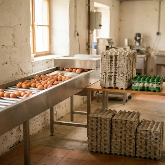 Eierschachteln im Sortierraum