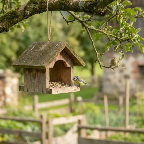 Vogelhaus am Baum im Garten